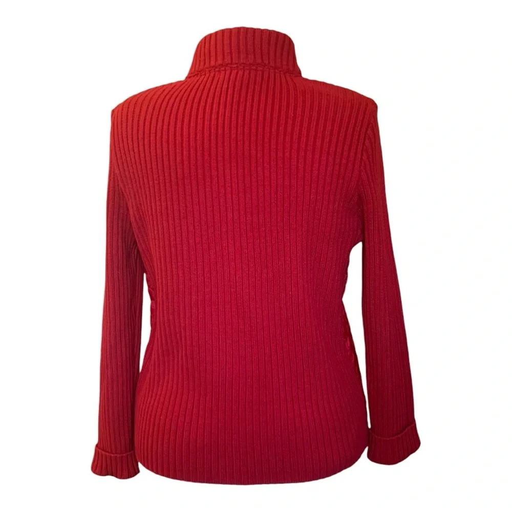 Laura Scott Long Sleeve Red Quilted Sweater Jacket Cardigan Zipper Closure Sz XL
